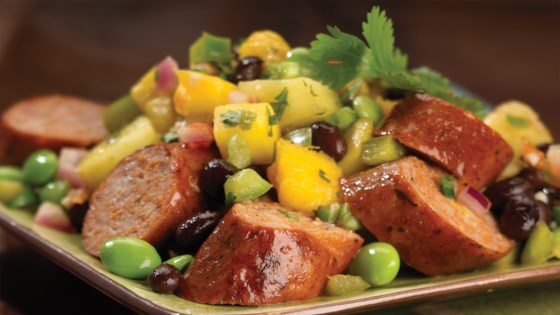 Spicy Jalapeno Chicken Sausage with Mango, Pineapple Salsa