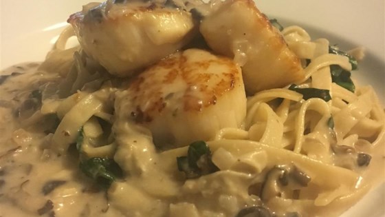 New Year Spinach Fettuccine with Scallops