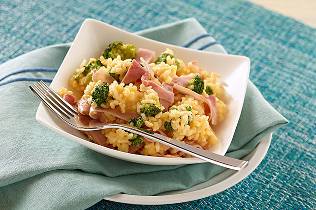 15-Minute Cheesy Rice with Ham & Broccoli