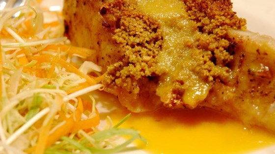 Macadamia-Crusted Sea Bass with Mango Cream Sauce