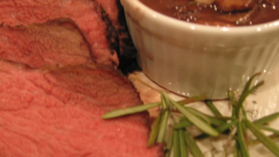 Boneless Garlic and Rosemary Rubbed Prime Rib with Red Wine Mushroom Sauce