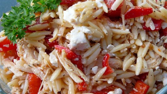 Mediterranean Chicken and Orzo Salad In Red Pepper Cups